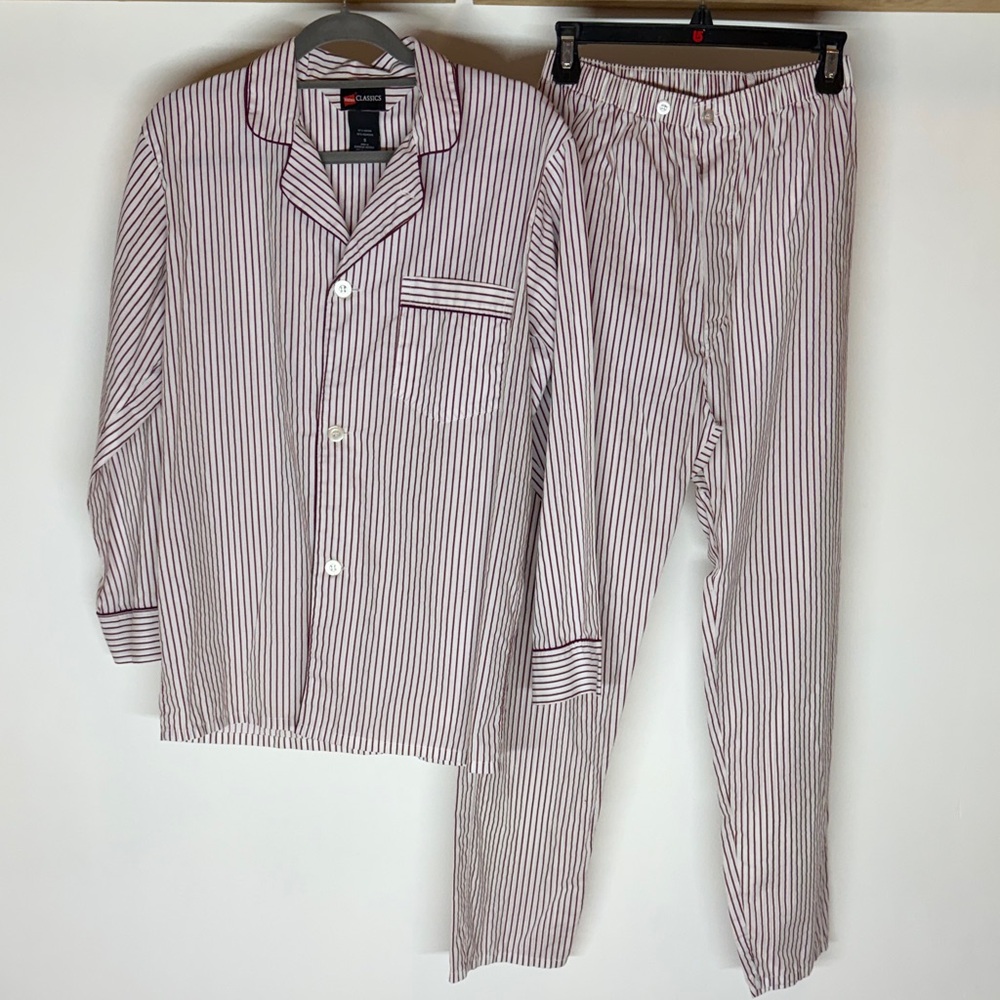Hanes Classics Red and White Striped Cotton Poly Pajamas set size small